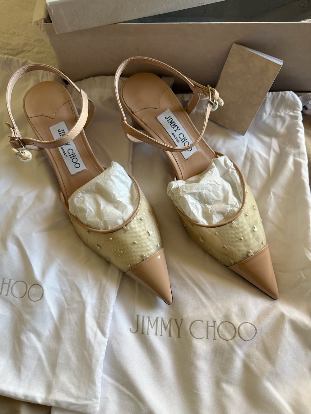 Jimmy Choo NWT Calfskin Mesh Embroidered Aren 45 Slingback size EU 39 - Picture 8 of 12